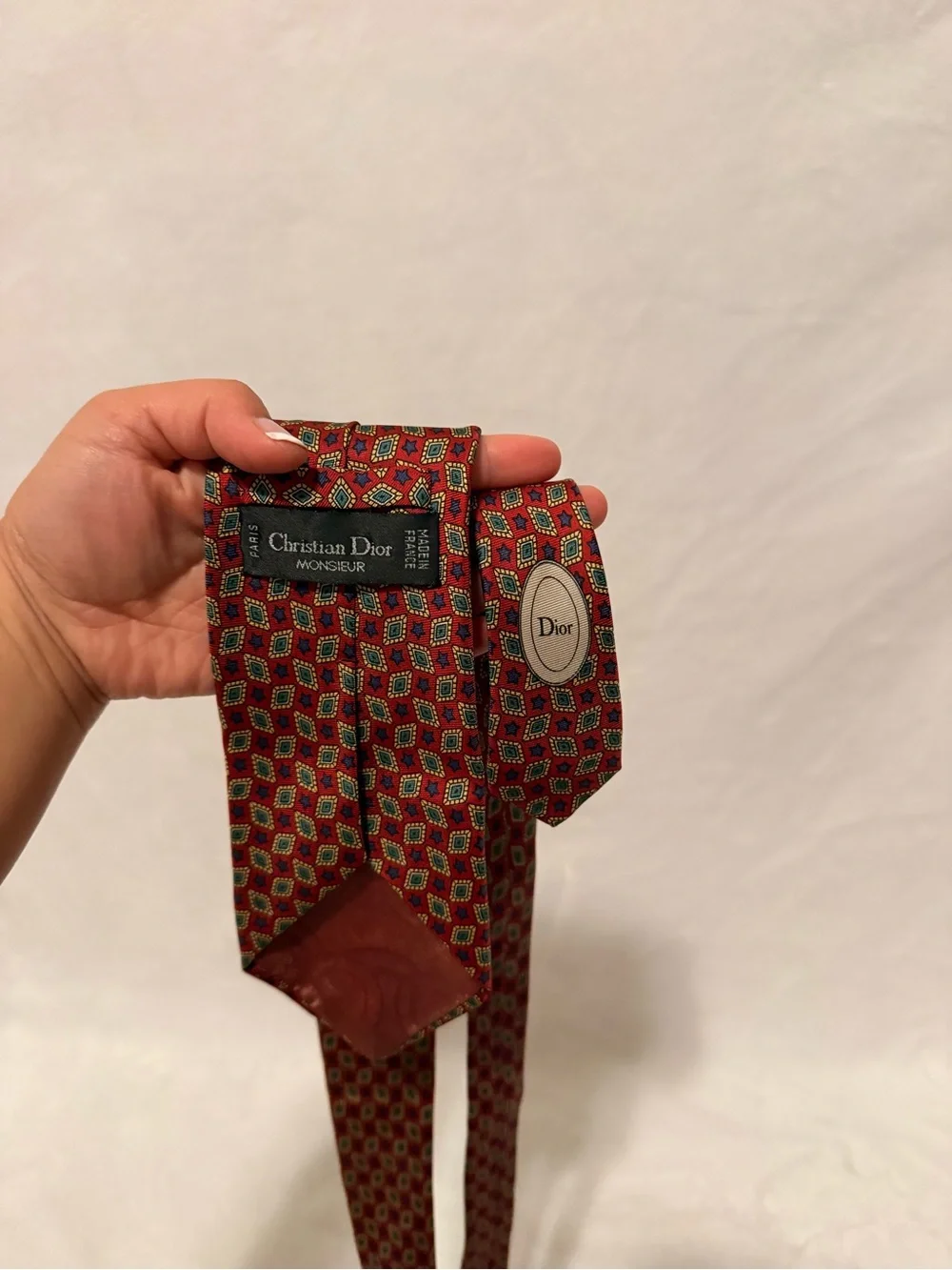 Vintage Christian Dior Monsieur Red Geometric Silk Tie